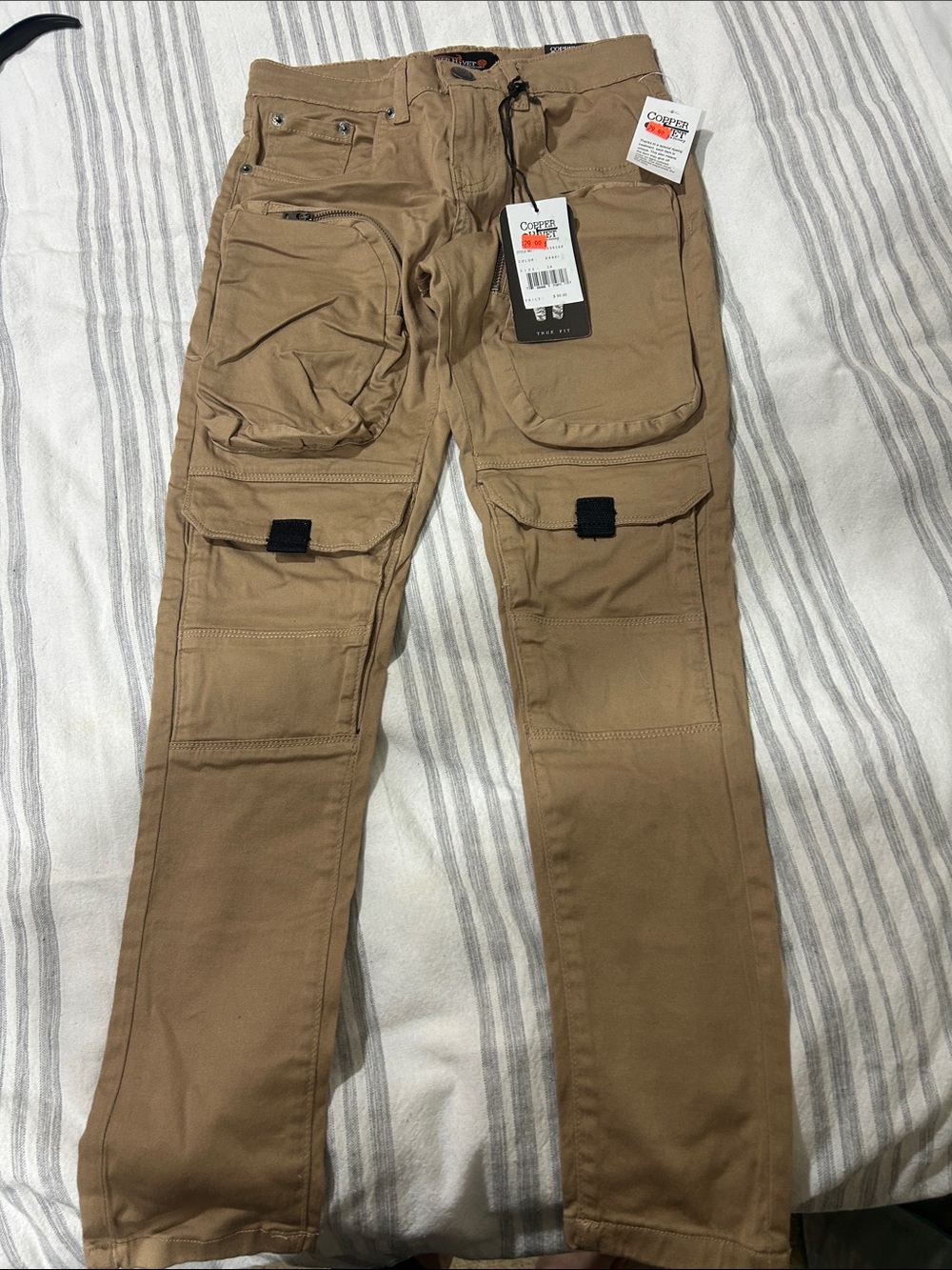 🔥Copper Rivet boys Brown Multi-Pocket Cargo Pants